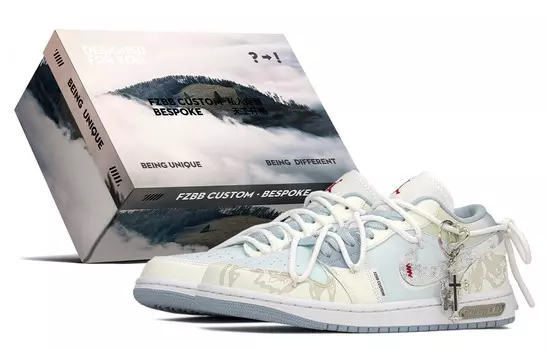 Кроссовки Air Jordan 1 Vintage Basketball Shoes Women's Low-top White/beige/blue, бежевый/синий