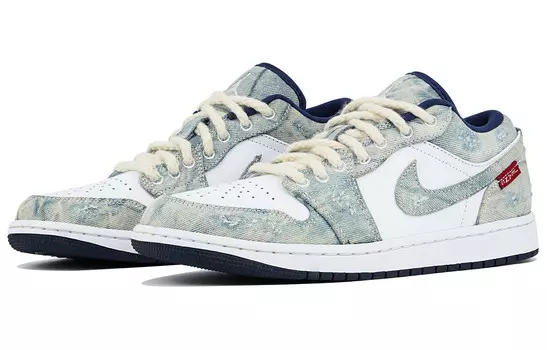 Кроссовки Air Jordan 1 Vintage Basketball Shoes Men Low-top White/Royal Blue/Fern Green, синий
