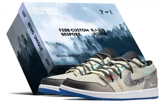 Кроссовки Air Jordan 1 Vintage Basketball Shoes Men Low-top Beige/Blue, синий