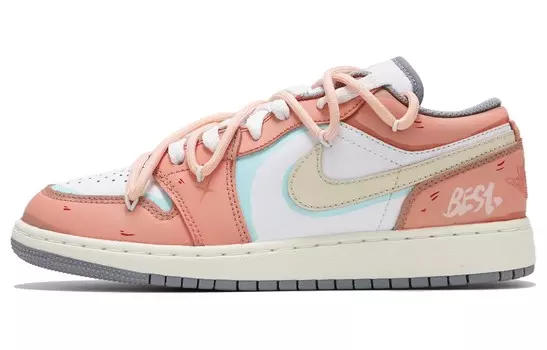 Кроссовки Air Jordan 1 Vintage Basketball Shoes Women's Low-top Pink/White, розовый
