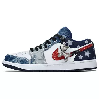 Кроссовки Air Jordan 1 Vintage Basketball Shoes Men Low-top Blue/Red, темно-синий
