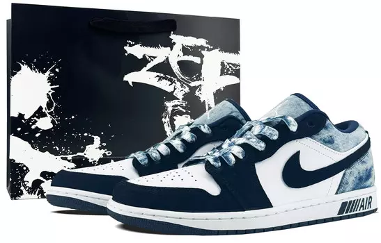 Кроссовки Air Jordan 1 Vintage Basketball Shoes Men Low-top Navy Blue/white, синий