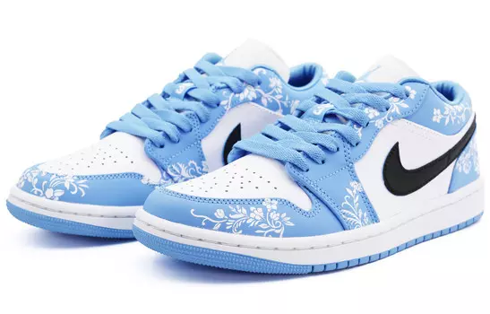 Кроссовки Air Jordan 1 Vintage Basketball Shoes Women's Low-top Blue/White/Black, голубой