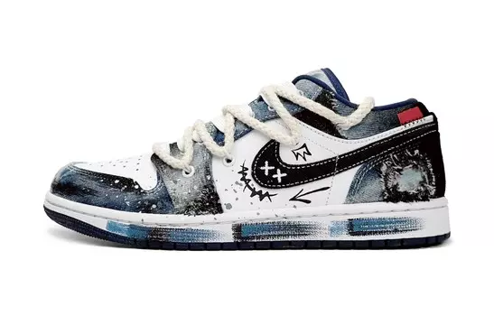 Кроссовки Air Jordan 1 Vintage Basketball Shoes Men Low-top Black, синий/черный