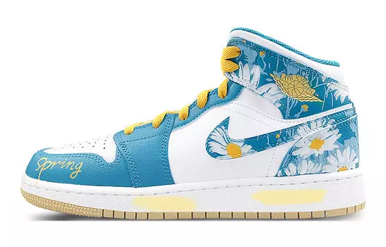 Кроссовки Air Jordan 1 Vintage Basketball Shoes Men Mid-top White/Blue/Yellow, белый