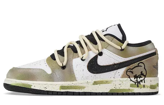 Кроссовки Air Jordan 1 Vintage Basketball Shoes Women's Low-top Brown/Green, темно-зеленый