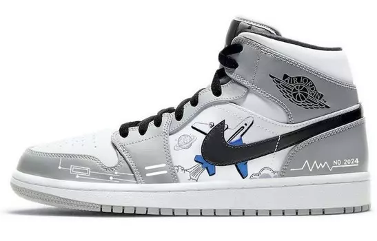 Кроссовки Air Jordan 1 Vintage Basketball Shoes Men High-top Grey/white, светло-серый