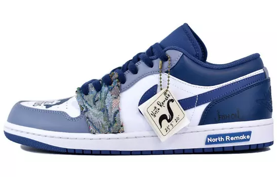 Кроссовки Air Jordan 1 Vintage Basketball Shoes Men Low-top White/Royal Blue/Fern Green, синий/белый