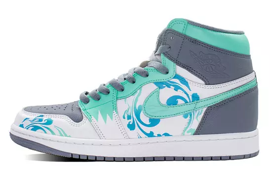 Кроссовки Air Jordan 1 Vintage Basketball Shoes Unisex High-top Black/white/cyan, голубой