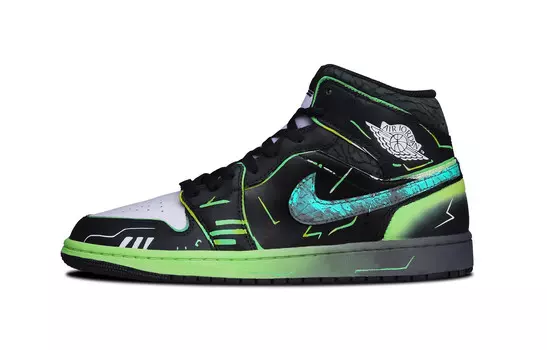Кроссовки Air Jordan 1 Vintage Basketball Shoes Men Mid-top Green, черный