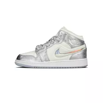 Кроссовки Air Jordan 1 Vintage Basketball Shoes Women's Mid-top Silvery White, белый