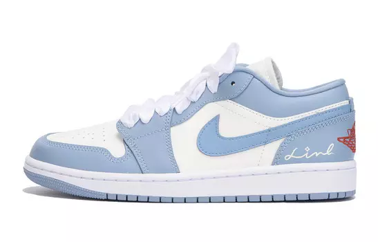 Кроссовки Air Jordan 1 Vintage Basketball Shoes Women's Low-top White, голубой