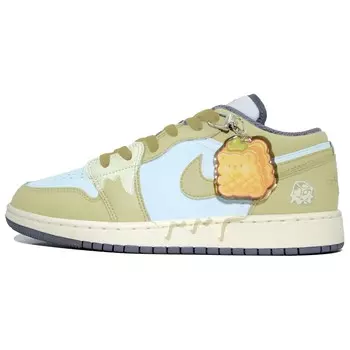 Кроссовки Air Jordan 1 Vintage Basketball Shoes Women's Low-top Eveblue/Techgreen/Iolite, серый