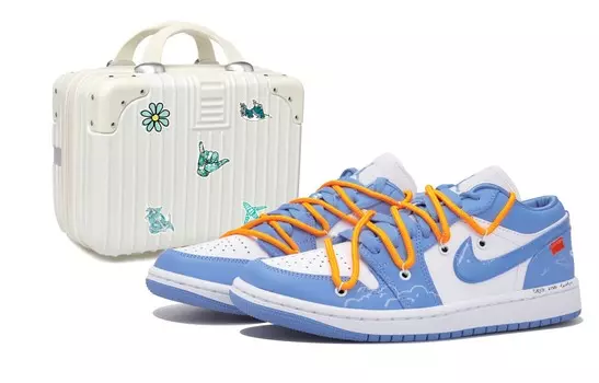 Кроссовки Air Jordan 1 Vintage Basketball Shoes Women's Low-top White/blue, белый/синий