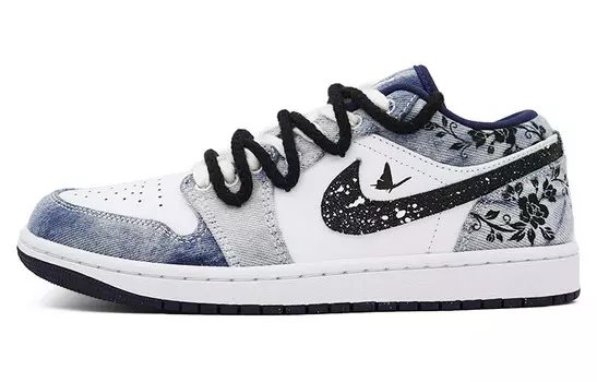 Кроссовки Air Jordan 1 Vintage Basketball Shoes Men Low-top White/black, белый/синий