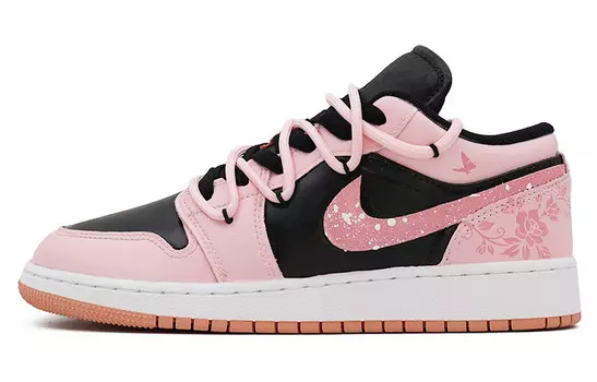 Кроссовки Air Jordan 1 Vintage Basketball Shoes Women's Low-top Black/white, черный/розовый