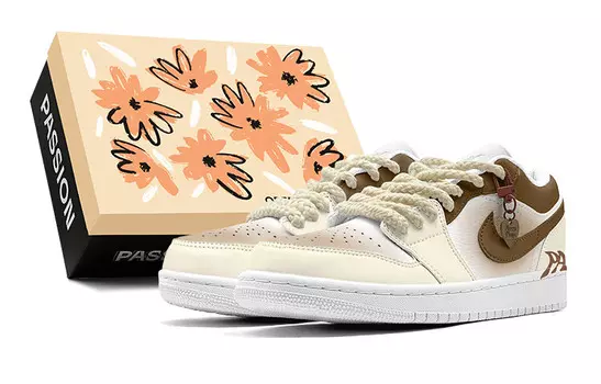 Кроссовки Air Jordan 1 Vintage Basketball Shoes Women's Low-top Yellow, коричневый