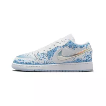 Кроссовки Air JORDAN 1 Vintage Basketball Shoes Women's Low-Top White Blue, белый/синий