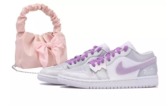Кроссовки Air Jordan 1 Vintage Basketball Shoes Women's Low-top Purple/grey/white, фиолетовый