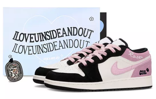 Кроссовки Air Jordan 1 Vintage Basketball Shoes Men Low-top Black/pink/white, розовый