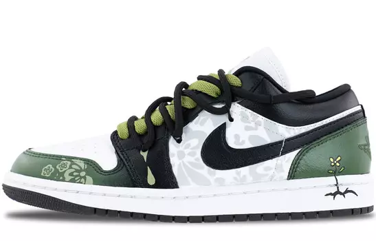 Кроссовки Air Jordan 1 Vintage Basketball Shoes Men Low-top Black/white, зеленый
