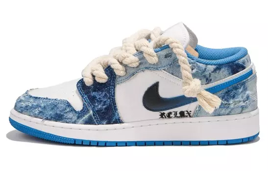 Кроссовки Air Jordan 1 Vintage Basketball Shoes Women's Low-top White/Blue, белый/синий