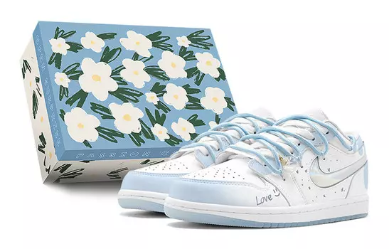 Кроссовки Air Jordan 1 Vintage Basketball Shoes Women's Low-top White, голубой