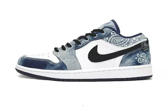 Кроссовки Air Jordan 1 Vintage Basketball Shoes Men Low-top White, синий/белый
