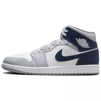 Кроссовки Air Jordan 1 Vintage Basketball Shoes Men Mid-top White/Wolf Gray/Midnight Navy Blue, белый/синий