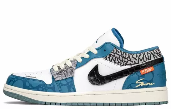 Кроссовки Air Jordan 1 Vintage Basketball Shoes Men Low-top Black/white/blue, черный