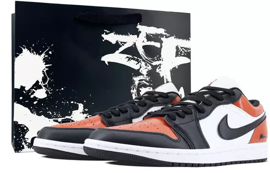 Кроссовки Air Jordan 1 Vintage Basketball Shoes Men Low-top Black/White/Orange, черный/белый/оранжевый