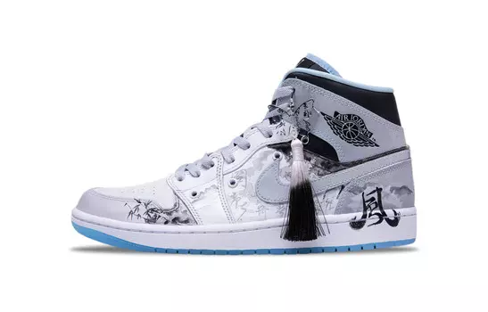 Кроссовки Air Jordan 1 Vintage Basketball Shoes Men Mid-top Gray/White, серый/белый