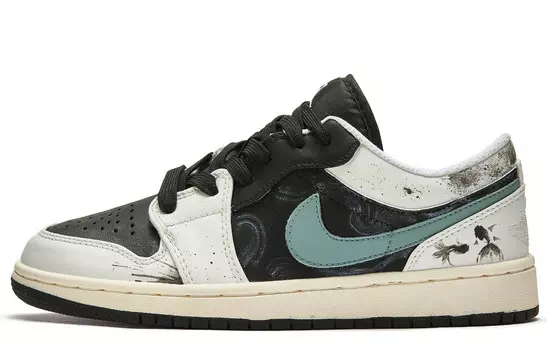 Кроссовки Air Jordan 1 Vintage Basketball Shoes Women's Low-top Black/green, черный/зеленый