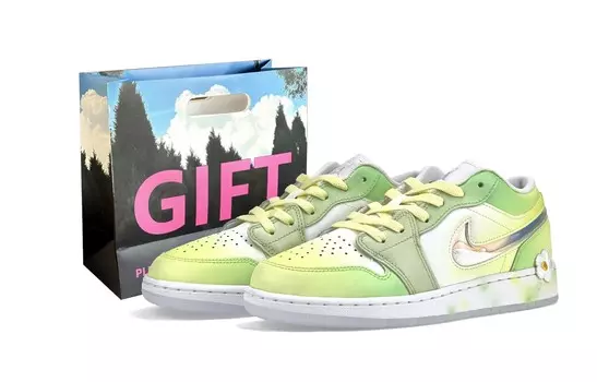 Кроссовки Air Jordan 1 Vintage Basketball Shoes Women's Low-top Green/White, зеленый