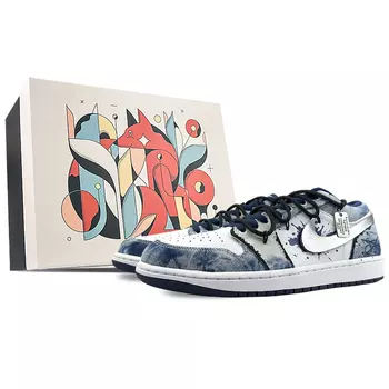Кроссовки Air Jordan 1 Vintage Basketball Shoes Men Low-top Black, синий