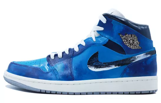Кроссовки Air Jordan 1 Vintage Basketball Shoes Men Mid-top Black/Blue, синий