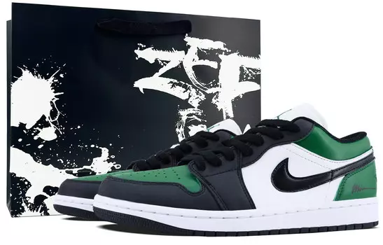 Кроссовки Air Jordan 1 Vintage Basketball Shoes Men Low-top Black/white/green, зеленый