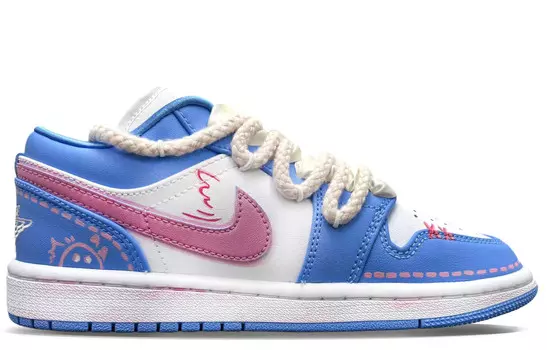 Кроссовки Air Jordan 1 Vintage Basketball Shoes Women's Low-top Pink/white, голубой