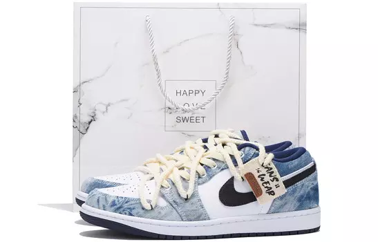 Кроссовки Air Jordan 1 Vintage Basketball Shoes Men Low-top White, голубой