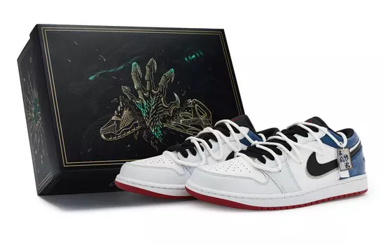 Кроссовки Air Jordan 1 Vintage Basketball Shoes Women's Low-top White, синий/белый