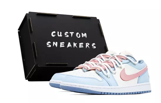 Кроссовки Air Jordan 1 Vintage Basketball Shoes Women's Low-top Blue/White/Pink, синий/белый/розовый