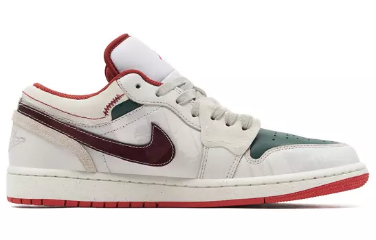 Кроссовки Air Jordan 1 Vintage Basketball Shoes Men Low-top White/Green/Red, красный