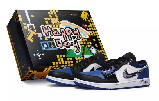 Кроссовки Air Jordan 1 Vintage Basketball Shoes Men Low-top Black, синий