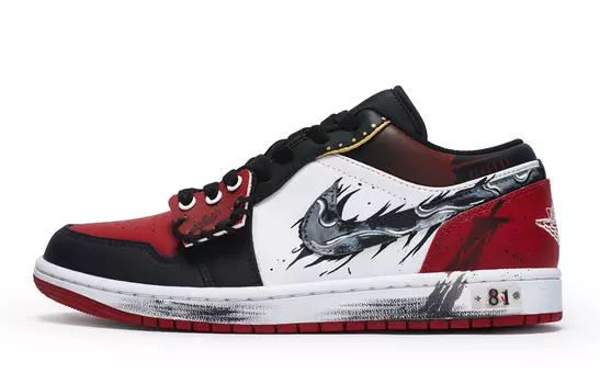 Кроссовки Air Jordan 1 Vintage Basketball Shoes Men Low-top Black, темно-красный/белый/белый/черный
