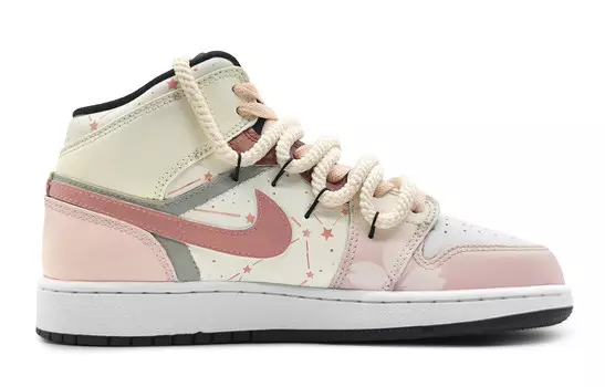 Кроссовки Air Jordan 1 Vintage Basketball Shoes Women's Mid-top White/yellow, розовый