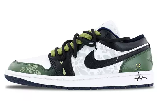 Кроссовки Air Jordan 1 Vintage Basketball Shoes Men Low-top Green/White, зеленый