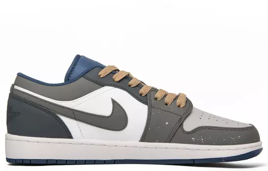 Кроссовки Air Jordan 1 Vintage Basketball Shoes Men Low-top White/Brown/Blue, белый/коричневый/синий