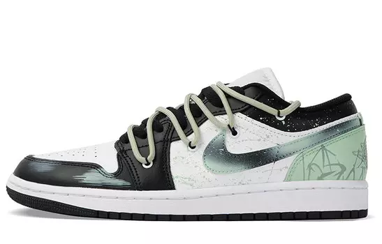 Кроссовки Air Jordan 1 Vintage Basketball Shoes Men Low-top Black/Green, черный/зеленый