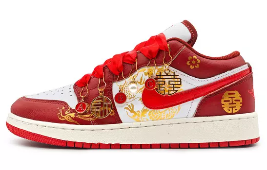 Кроссовки Air Jordan 1 Vintage Basketball Shoes Women's Low-top White/gold, белый/красный