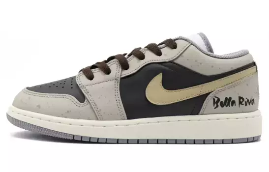 Кроссовки Air Jordan 1 Vintage Basketball Shoes Men Low-top Gray/Yellow, хаки